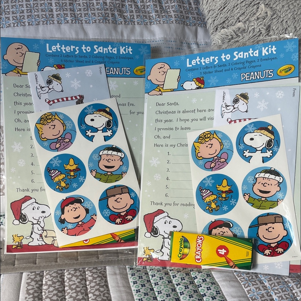 Set Of 2 ~ Peanuts Letters to Santa Kit ~Hallmark Crayola